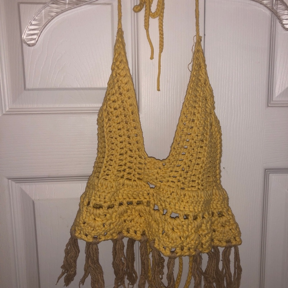 crocheted yellow halter top